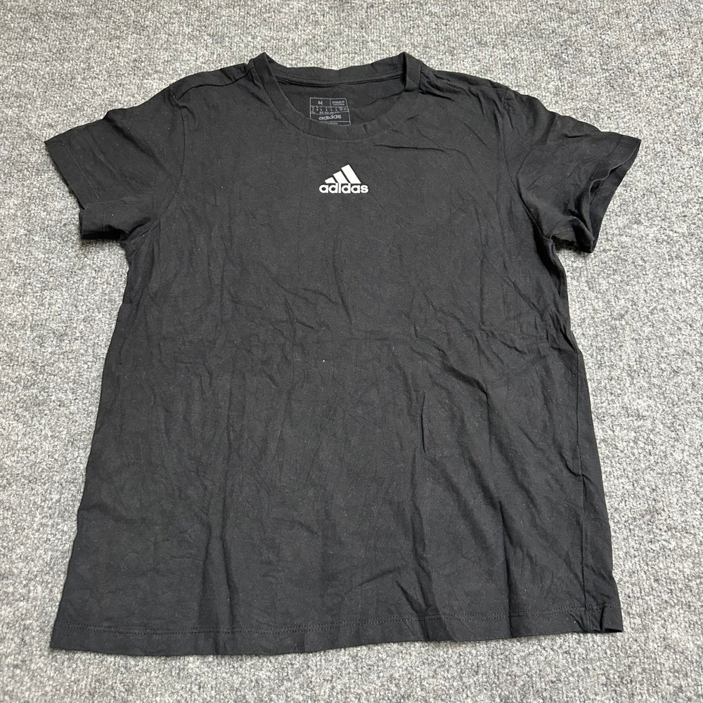 Adidas T-Shirt Womens Size M Black Regular Fit Cotton Short Sleeve Athletic Logo